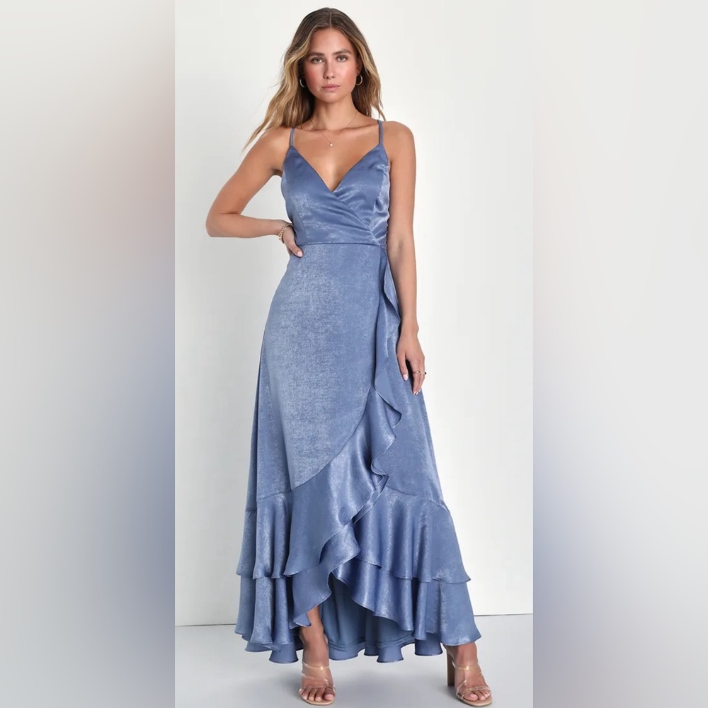 Satin Blue High-Low Dress